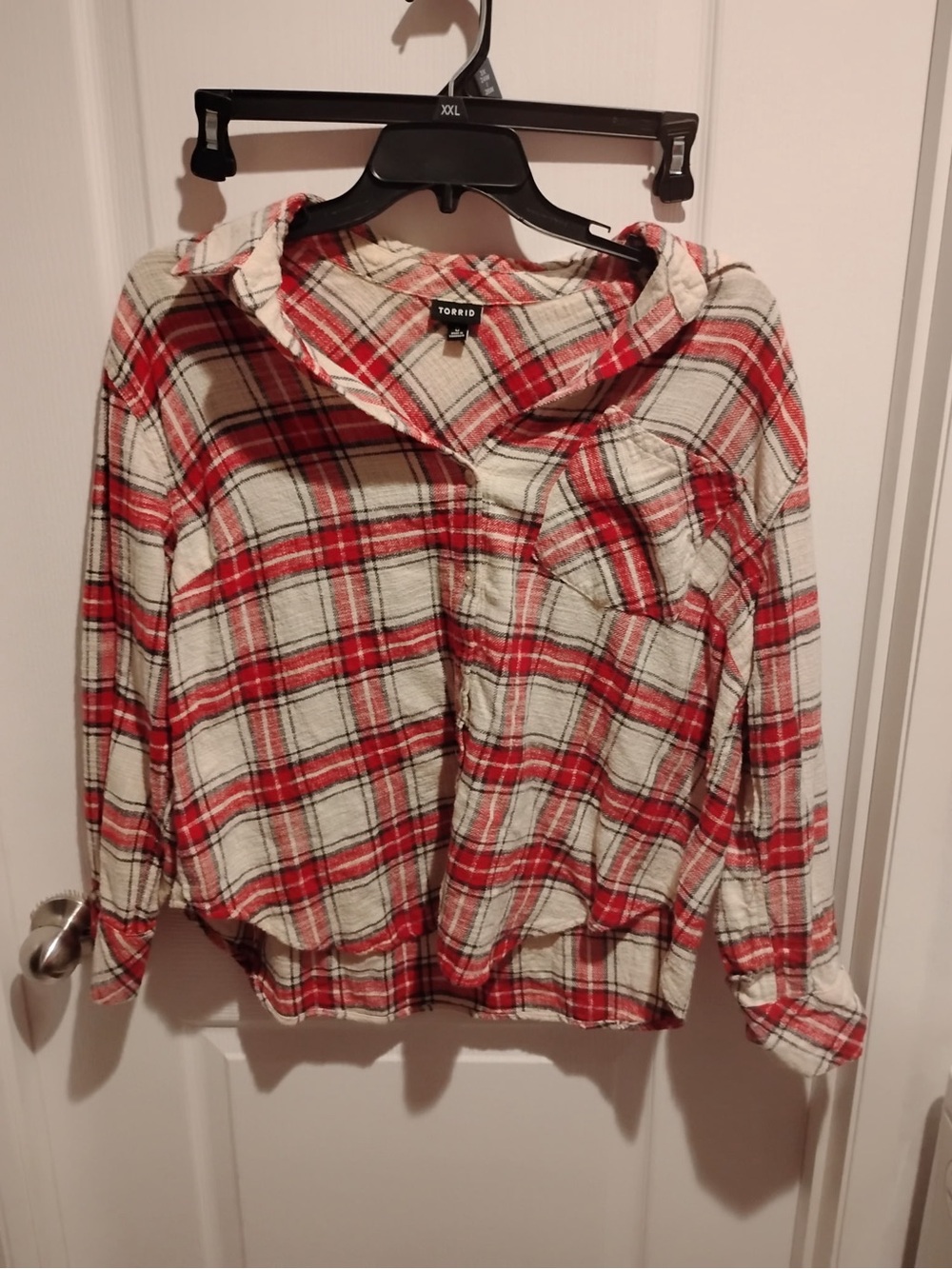 torrid Red and Cream Plaid Button-Up Shirt Jacket